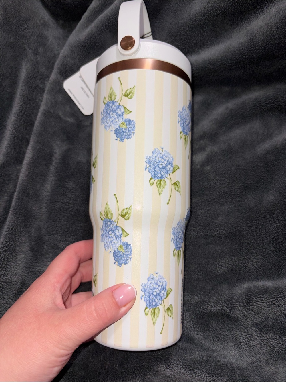 Hydrangea Floral Insulated Tumbler - White and Blue